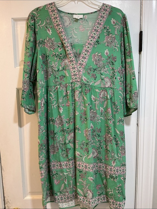 J. Jill Dresses & Skirts - J Jill Knee Length Dress Lovely Jacobean Print of Mint Green and Soft Pink